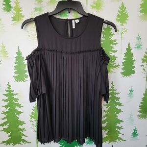 New Ellet Black Pleated Cold Shoulder Top.